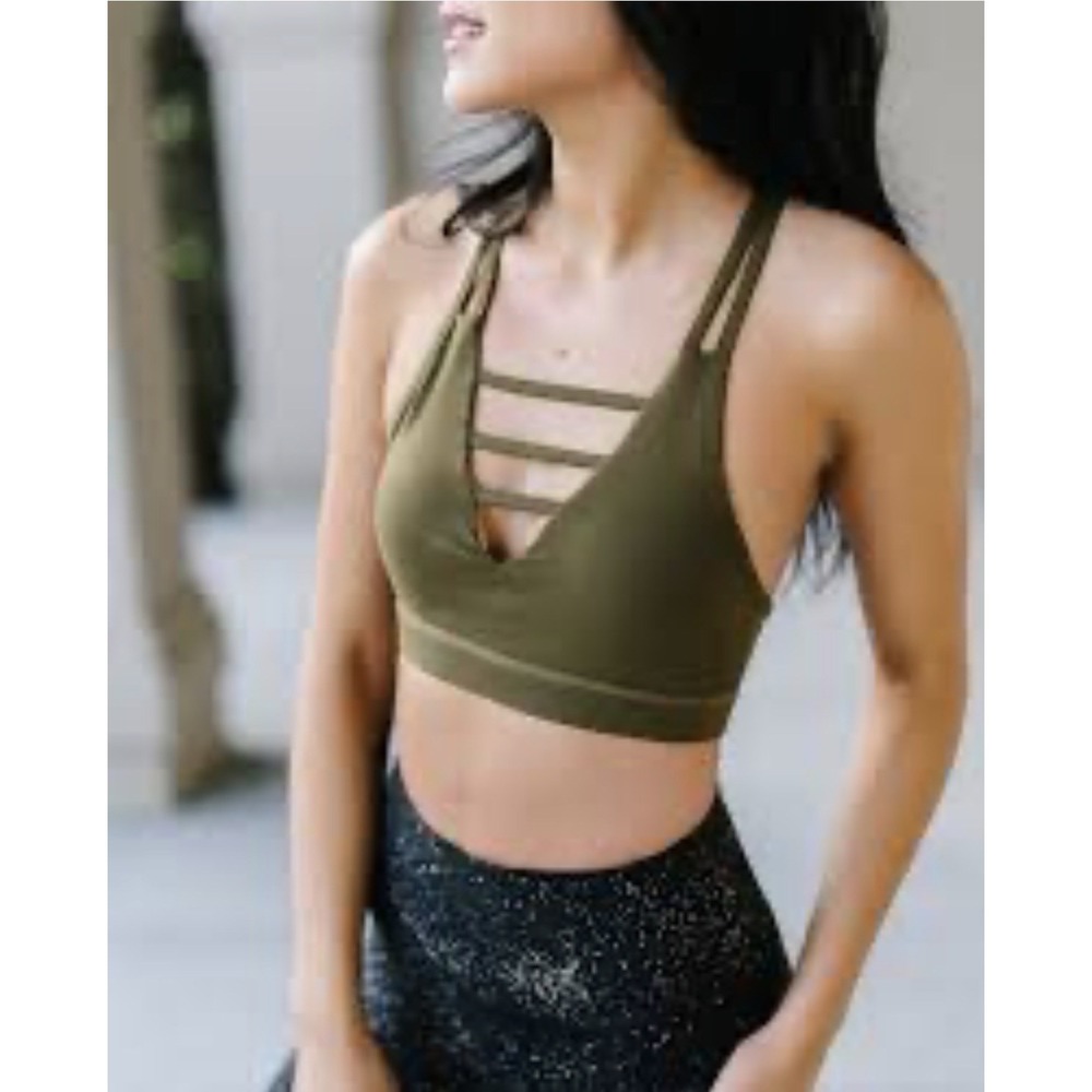 Zyia‎ Active Olive Green Strappy Sports Bra Size M Removable Pads Not Included